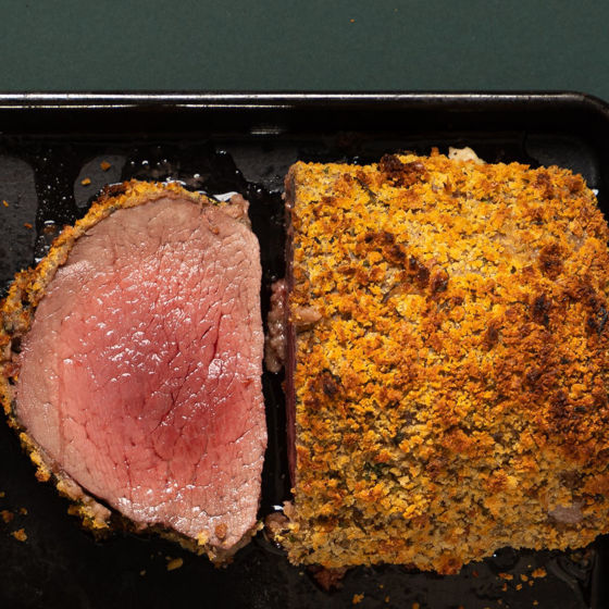 Horseradish, Pink Peppercorn and Garden Herb Crusted Beef Fillet