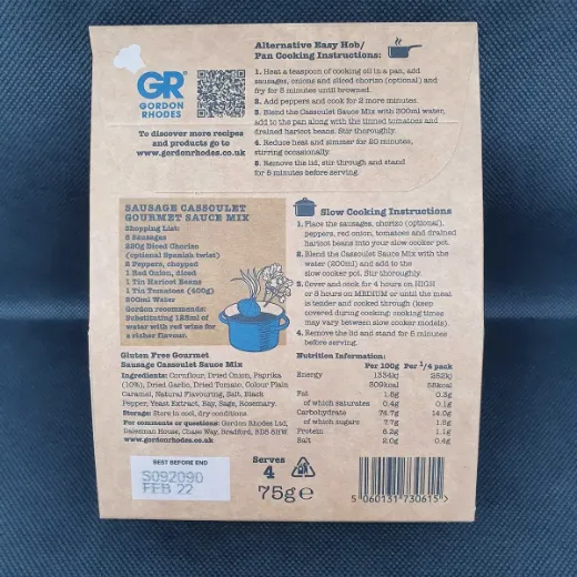 Gordon Rhodes Bish Bash Posh Sausage Cassoulet Gourmet Sauce Mix