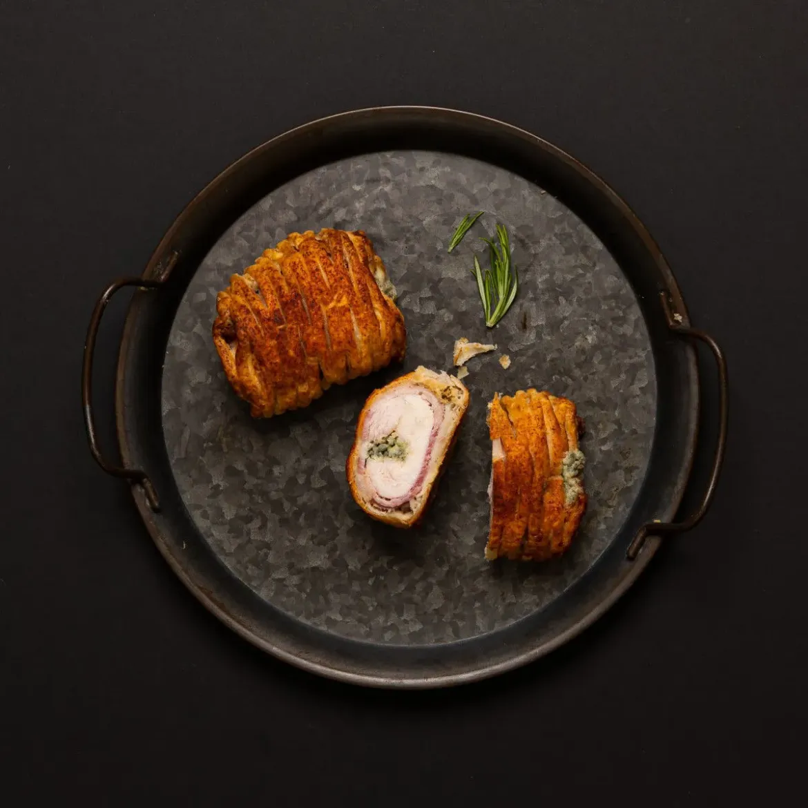  Chicken with Bacon & Stilton encroute 